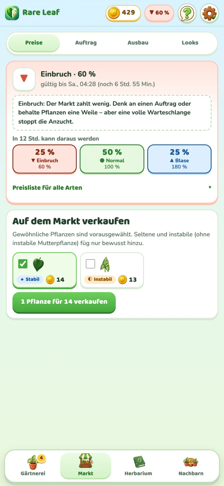 Rare Leaf Tycoon: Marktpreise