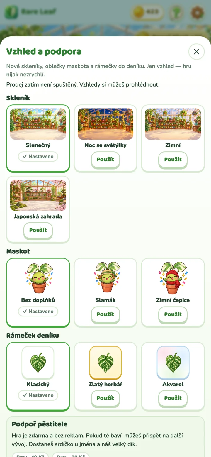 Rare Leaf Tycoon: Vzhled a podpora